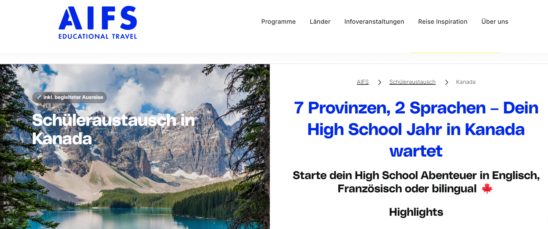 AIFS Educational Travel - Beste Organisation für Praktikum & Volunteer in Kanada