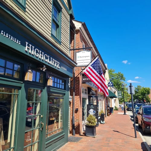 Geschäfte und Amerika Flagge