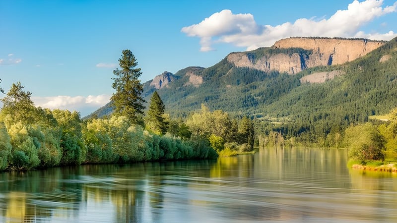 Der ruhige See inmitten von Wäldern und Bergen auf dem Gelände der A.L. Fortune Secondary School.