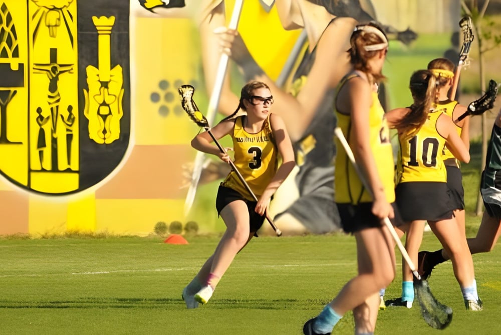 Weibliche Athletinnen spielen ein Feldhockeyspiel auf dem Spielfeld der Bishop Kelly High School.