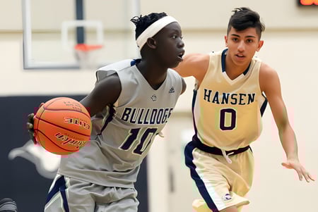 Zwei Basketballspieler kämpfen auf dem Spielfeld der Byrne Creek School um den Ball.