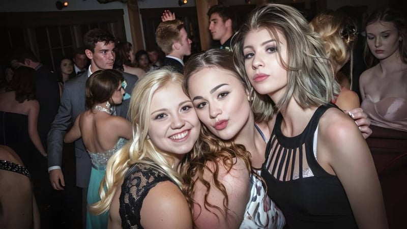 Eine Gruppe junger Schülerinnen posiert gemeinsam bei einer Veranstaltung auf dem Campus der Gananoque Secondary School.