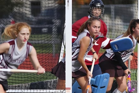 Schülerinnen der Kingston Secondary School spielen ein Feldhockeyspiel auf dem Sportplatz.