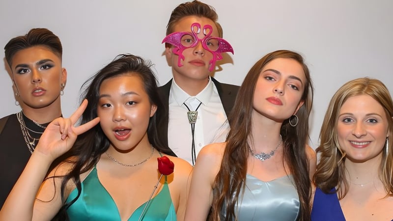 Eine Gruppe von Schülerinnen und Schülern der Lord Byng Secondary School posiert vor einem einfarbigen Hintergrund.