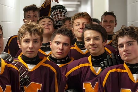 Eine Gruppe Schüler der Merivale High School posiert in Sporttrikots in einem Umkleideraum.