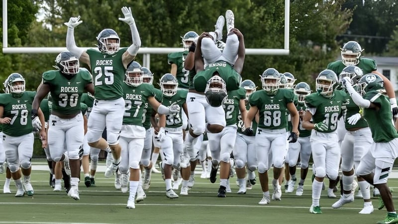Eine Gruppe von Footballspielern in grünen und weißen Uniformen läuft auf dem Spielfeld der Provo City School District.