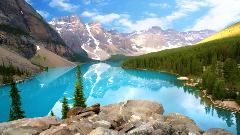 Ein alpiner See mit türkisfarbenem Wasser und schneebedeckten Bergen im Hintergrund zeigt die Naturlandschaft nahe der St. George’s School.