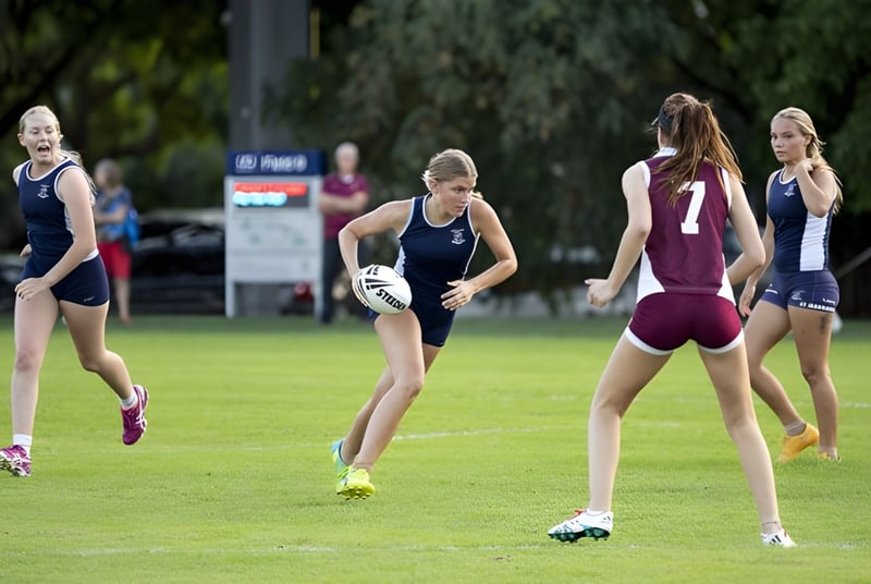 Eine Gruppe von Athletinnen läuft auf einem Sportfeld auf dem Campus der St. Margaret's School.