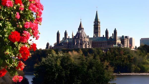 Ein majestätisches Schloss mit Türmen und Spitzen erhebt sich hinter roten Blumen auf dem Gelände der St. Matthew High School.
