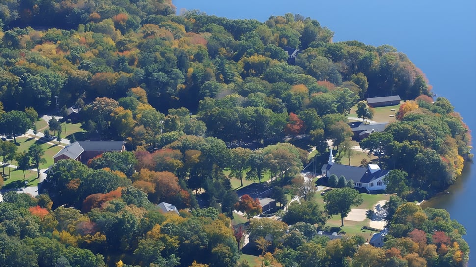 Eine malerische Herbstlandschaft mit buntem Laub im Umfeld der St. Thomas More School.