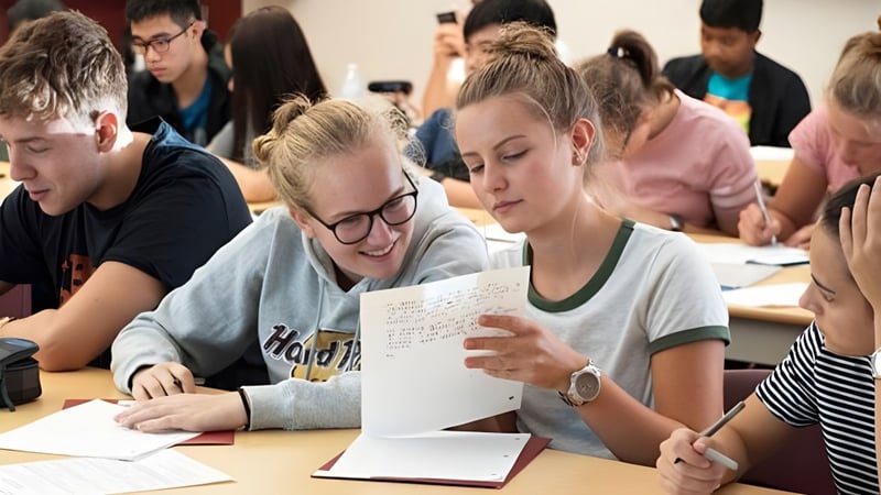 Schüler der Westview Secondary School sitzen im Klassenraum und bearbeiten Unterrichtsmaterialien.