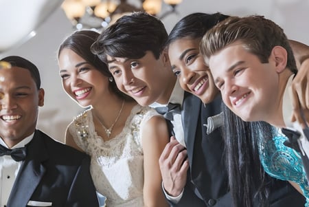 Eine Gruppe von Menschen in formeller Kleidung posiert bei einer Feier am Wycliffe College.