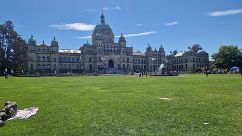 Wiese und ein Gebäude