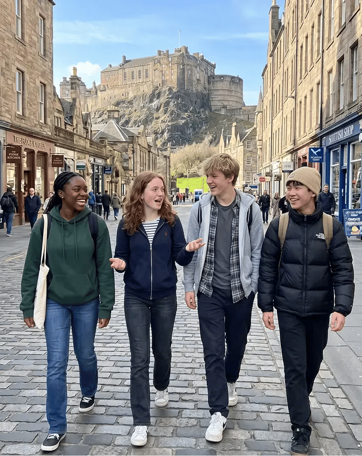 vier Freunde Schottland Stadt